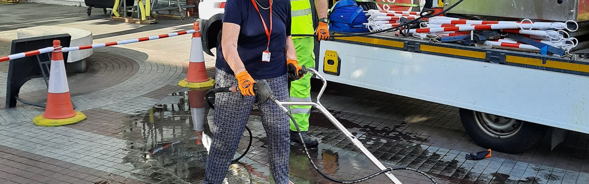 Councillor Pat Greenwell pavement jet-washing Eltham High Street