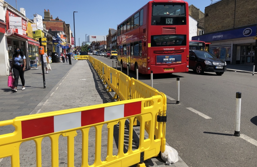 Image of Eltham High Street with social distancing barriers