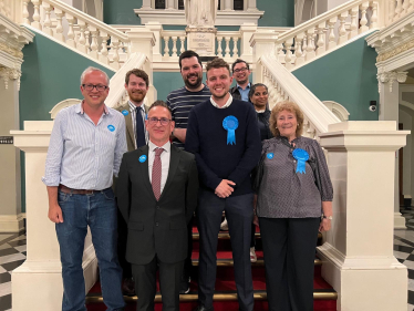 Roger Tester with the Conservative team at the Town Hall